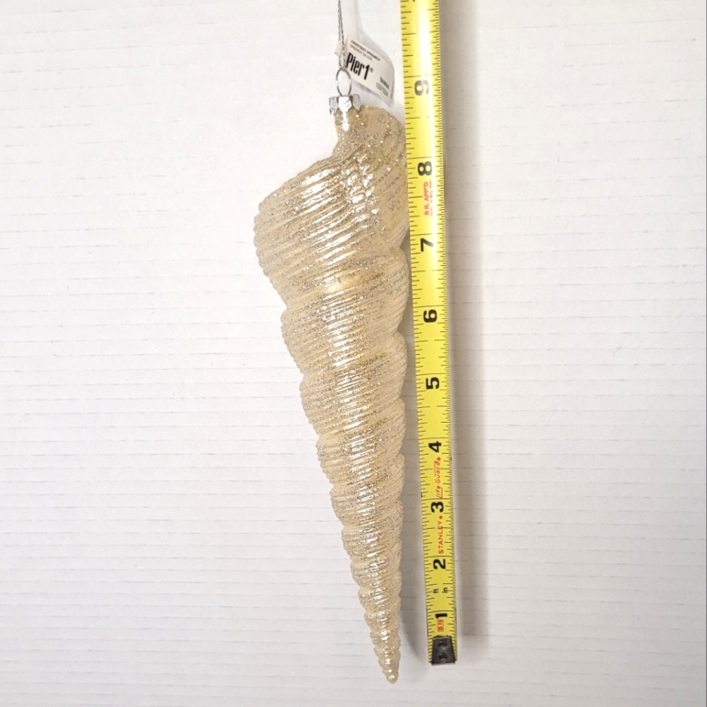 Ivory Sparkly Spiral Cone Shell Ornament Pier 1 NWT - Picture 4 of 6
